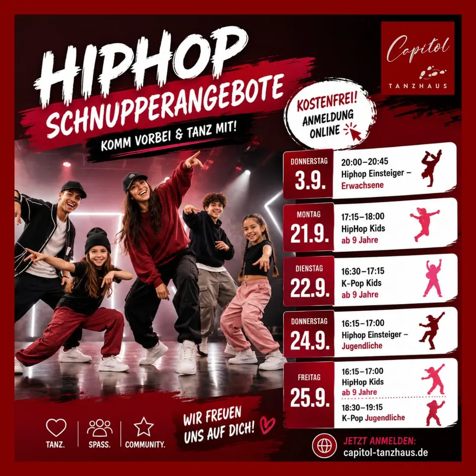 HipHop - kostenfreie Schnupperangebote im September