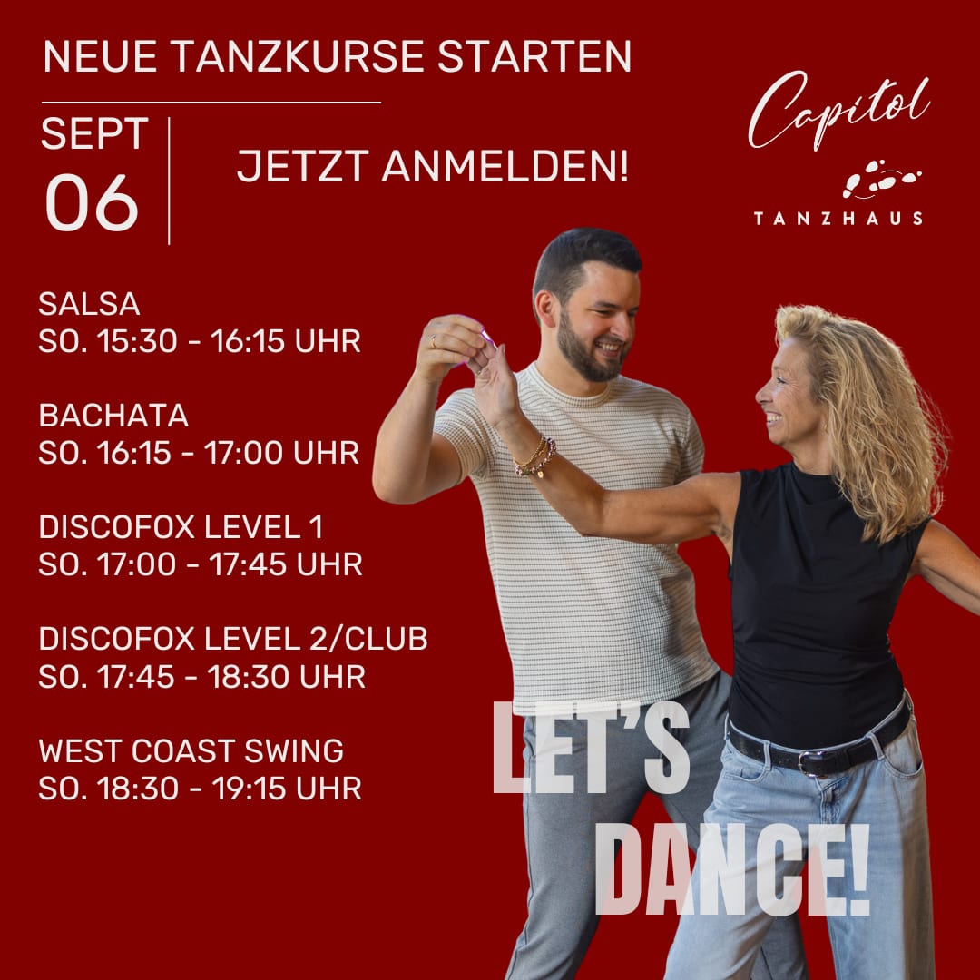 Kursstarts Salsa, Bachata, Discofox und West Coast Swing